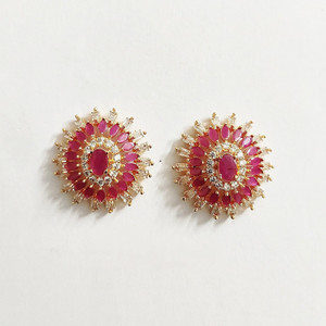 Jewels Corner PARTY WAER Sensational Beautiful BIG SIZE Ruby & white Ad Earring Cubic Zirconia Brass Stud Earring