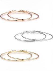 YELLOW CHIMES Combo of 3 Pairs Big Hoop Earrings Silver Gold Rose Gold Stainless Steel Ear rings for Women and Girls Metal Hoop Earring