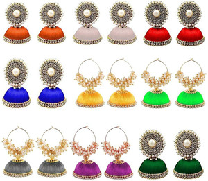 Tia Crafts Navratri Earrings Special 9 Colours Silk Thread Earrings Combo Silk Dori Jhumki Earring