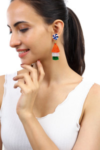 FFHANDICRAFT Bohemian Ethnic Fabric Long Tassel Earrings Brass Tassel Earring
