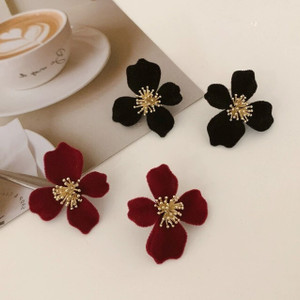 AKISON JEWELS Black & Maroon Korean Earrings Combo Flower Stud Earrings For Women Girls Floral Alloy Earring Set, Stud Earring