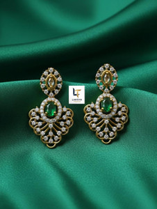 LakshaTrends Trending Emerald CZ ChandBali Oversized Earing's Cubic Zirconia Alloy Chandbali Earring