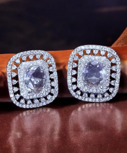Manikya MANIKYA Brass AD Rhodium Plated Earings Tops With Hydro Colour CZ Stones Cubic Zirconia Brass Stud Earring