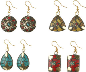 URBANELA Tibetan Style Boho Jewellery Combo of 4 antique Earring Metal Drops & Danglers