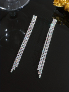 THANU'S CRAFT Silver Plated Stone Long Earring Dangler Rhinestone Hanging Drop Tassel Earring Metal Tassel Earring