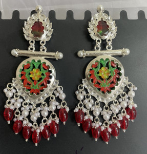 TESSARA Gold-Plated Red Color Beaded Earrings for Women & Girls | Chandbalis Ethnic Metal Drops & Danglers