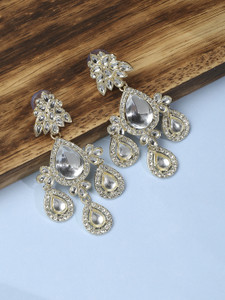 VATSALYA creation Light Gold Finish White Elegant Looking Alloy Drops & Danglers