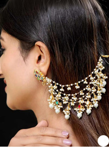 VJJ FASHION JEWELLERY Multicolor Makkhai Elegant Gold Plated Ear Chain Earrings for Women Jewellery Pearl Brass Drops & Danglers, Ear Thread, Hoop Earring, Stud Earring, Jhumki Earring