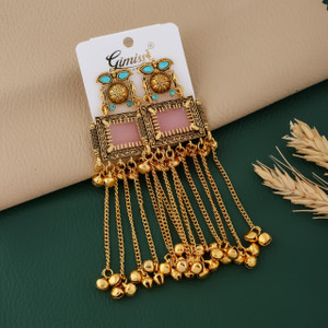 Gimiss Traditional Gold-Plated Long Jhumka Earrings Brass Drops & Danglers, Jhumki Earring