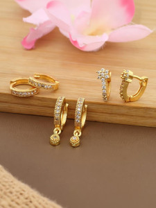 geminigold Gold Plated CZ Studded Hoop Earrings Combo for Women & Girls Cubic Zirconia Alloy Stud Earring