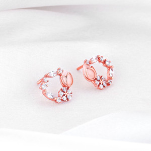 जीवा 925 Silver Rose Gold Drop Wreath Studs|Lifetime Plating|6 Month Warranty Zircon Sterling Silver Drops & Danglers