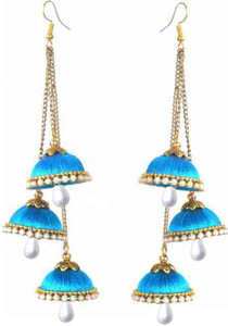 Sanj Silk Thread Three Layer Hook Drop Jhumki Earrings For Women Hook Dangle Silk Dori Jhumka Earrings For Girls Beads Silk Dori Jhumki Earring, Hoop Earring, Earring Set Beads Fabric Drops & Danglers