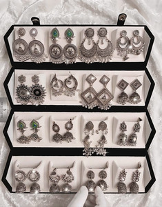 DVISH 16 Pair Earring Box with 16 Silver Oxidized Earring for women Metal Jhumki Earring, Earring Set