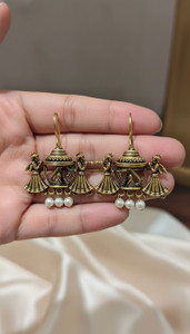 ringzinnie Dancer Motif Jhumka Earrings with Pearl Drops Traditional Women Doli Earrings Beads Brass Earring Set