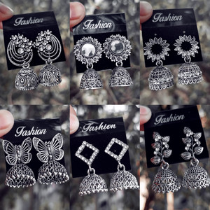 JV CREATION Trendy Silver Jhumki Earrings ( Pack Of 6 ) Latest Oxidised Jhumka Earrings Cubic Zirconia Alloy Chandbali Earring, Drops & Danglers, Jhumki Earring, Stud Earring