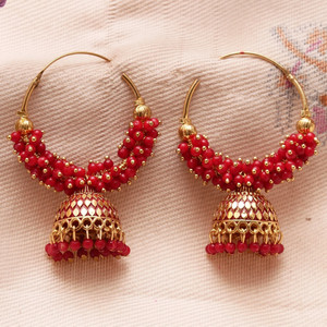 KanGen Villa Creation South Indian Ethnic Aqua Blue Color Oxidized Hoop Jhumka Earrings for Women Pearl Alloy Jhumki Earring, Drops & Danglers, Chandbali Earring