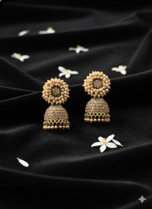 Shyneup Antique Oxidized Gold-Plated Kundan & Pearl Jhumka Earrings For women/Girls Cubic Zirconia Alloy Jhumki Earring, Stud Earring