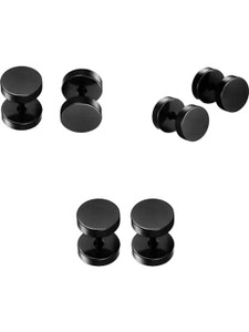 Harvik Pack of 3 Pairs Earring Combo Black Barbell Dumbbell Screw Back Bali Men Boys Stainless Steel Huggie Earring, Stud Earring, Earring Set
