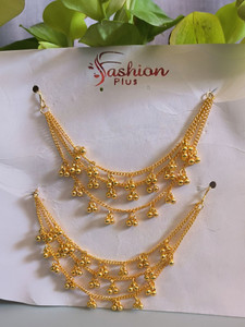 ATHARV ENTERPRISE Gold Plated Traditional Kan Chain Ear Chain 3 Layer Ghungroo Earrings for Women Brass Clip-on Earring