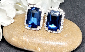 Relishine Elegant Blue Stone Stud Earring with Sparkling Zirconia Border- Perfect forWomen Metal Stud Earring