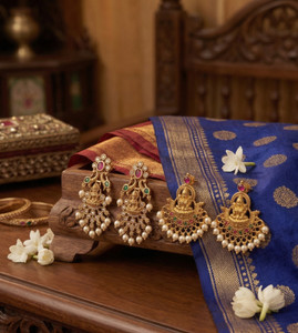 Pralekh Traditional Gold-Plated Temple Earrings Combo|Set of 2 Laxmi Jhumka & Chandbali Zircon Brass Jhumki Earring