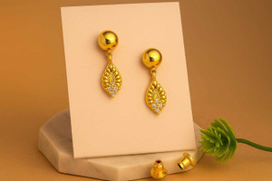 SHE'SJEWELS Elegant 1 Gram Gold PlatedTeardrop Drop Earrings Cubic Zirconia Brass Drops & Danglers, Rhinestone Studs, Earring Set