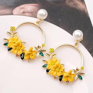 AJS AJS Fashion Charm Yellow flower wreath Dangle Earrings flower Drop Earrings Chalcedony Cobalt Earring Set