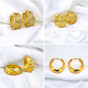 SK Fashion Bali Earrings Value Pack: 4 Pairs Gold Plated for Girls and Women Cubic Zirconia, Diamond Alloy, Brass Huggie Earring, Hoop Earring
