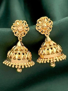 PBM CREATIONS Gold Covering IMPON AD STONE JHUMIKI 5 Metal/ 5 pon AD CZ stone Copper Jhumki Earring, Drops & Danglers