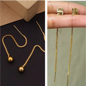 DS MRT Combo Gold Plated Sui Dhaga Needle Thread Earrings For Women Brass Stud Earring, Ear Thread, Drops & Danglers, Earring Set