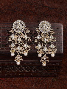 Sukkhi Gold Plated wih Kundan White Long Dangler Tassel Earring Jewellery for Women Alloy Drops & Danglers