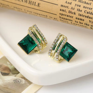 Tiso Classic AD Stone Emerald Gold Stud Earrings Women Crystal Tops Earings for Girls Crystal, Cubic Zirconia, Pearl Alloy, Brass, Stone Drops & Danglers, Earring Set, Huggie Earring, Rhinestone Studs, Stud Earring
