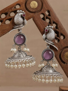 DANGAR ENTERPRISE Beautiful Unique Design Oxidised Silver Stone Alloy Stud Earring