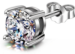 HighSpark 92.5 Silver Sparkling Diamond Solitaire Earring For Men - 6mm White Zircon Sterling Silver Stud Earring