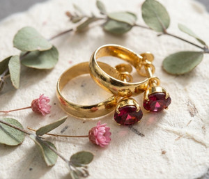 YASH Elegant Gold-Plated Ruby Red Stud Bali Earrings for Men and Women Ruby Alloy Hoop Earring