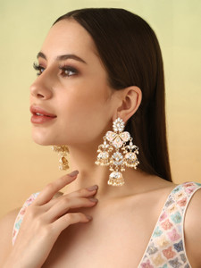Priyaasi Pale Pink Kundan Jhumkas Brass Drops & Danglers