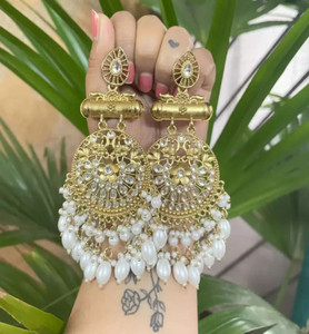 HEER HENI NEW TRADITIONAL MENDI GOLD PLATED CHANDLIER EARRINGS FOR WOMEN Amethyst Alloy Chandbali Earring