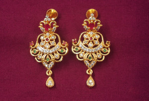 PINAAKA DARINI 1gm Gold Coated AD AMERICAN DIAMOND Semi precious Stones Stud Earrings for Girls Cubic Zirconia Alloy Jhumki Earring, Drops & Danglers, Stud Earring