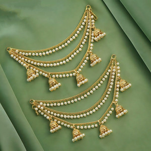 LITRIK Kan Chain Pearl Copper Jhumki Earring