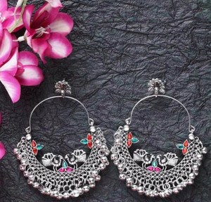 Mellmon Trendy and stylish drop earrings beautiful peacock Chandbali Hoop Earring German Silver Drops & Danglers, Chandbali Earring, Hoop Earring