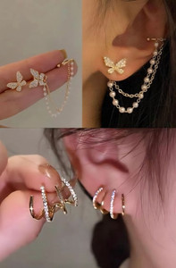 GloAww ALN CUFFS AND CLAW EARRINGS COMBO Cubic Zirconia Alloy Stud Earring, Drops & Danglers