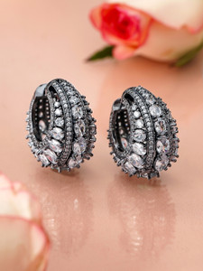 RUBANS Rhodium-Plated Black-Toned AAA Cubic Zirconia Statement Hoop Earrings Brass Hoop Earring