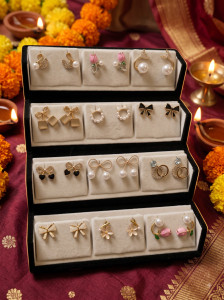 RADHA DIVA COLLECTION Pack of 2 folding earring box with Korean earrings set for womens and girls Cubic Zirconia Alloy Stud Earring