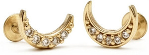 VARNA Gold Plated Crescent Moon Crystal Stone Stud Earrings for Women Copper Earring Set, Stud Earring