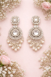 DANGAR ENTERPRISE Plated Traditional Rajasthani Jewellery Large Earring Kundan White Diamond Alloy Jhumki Earring