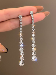 AKISON JEWELS Long Crystal Dimond Tassel Korean Earrings For Women Trendy Western Fashion Crystal, Diamond, Cubic Zirconia Alloy Earring Set, Drops & Danglers, Tassel Earring