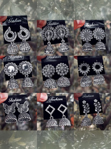 JV CREATION Any desgain Latest Designer Jhumki Silver Earrings Set Combo Of 6 Cubic Zirconia Alloy Chandbali Earring, Drops & Danglers, Jhumki Earring, Stud Earring, Earring Set