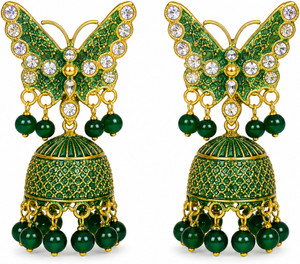 RENZORA Butterfly Green Jhumki Earrings for Women Gold Plated Ethnic Wear Alloy Jhumki Earring, Drops & Danglers