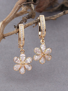 Jewels Corner WOW STYLISH WHITE FLOWER LATKAN AD EARRING Cubic Zirconia Brass Drops & Danglers