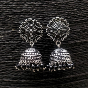 SHI Jewellery Afghani Handcrafted German Silver Jhumki Beads, Pearl Brass Jhumki Earring
